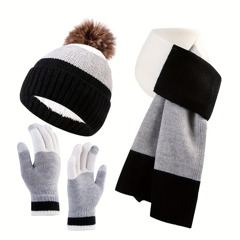 Ensemble Tricoté 3 Pièces avec Bonnet, Écharpe Et Gants | Idéal pour L’Hiver
