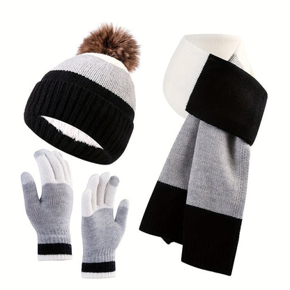 Ensemble Tricoté 3 Pièces avec Bonnet, Écharpe Et Gants | Idéal pour L’Hiver