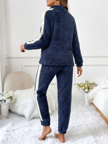 Ensemble Pyjama Deux Pièces avec Haut à Demi-Fermeture et Pantalon de Détente pour Femme | Idéal pour l’Automne et l’Hiver