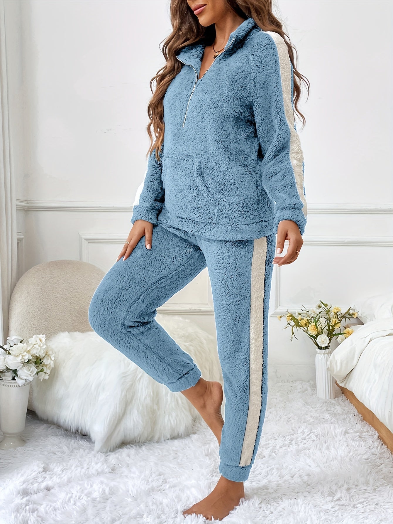 Ensemble Pyjama Deux Pièces avec Haut à Demi-Fermeture et Pantalon de Détente pour Femme | Idéal pour l’Automne et l’Hiver