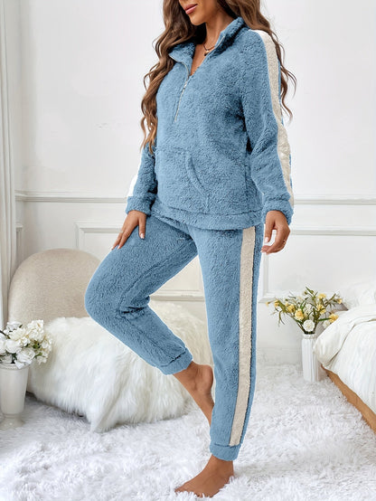 Ensemble Pyjama Deux Pièces avec Haut à Demi-Fermeture et Pantalon de Détente pour Femme | Idéal pour l’Automne et l’Hiver