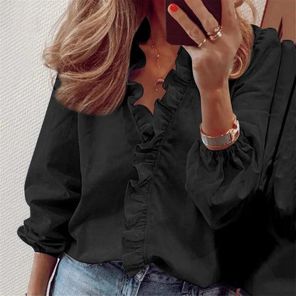 Blouse à Volants avec Manches Longues pour Femme | Idéale pour les Occasions Décontractées ou Habillées