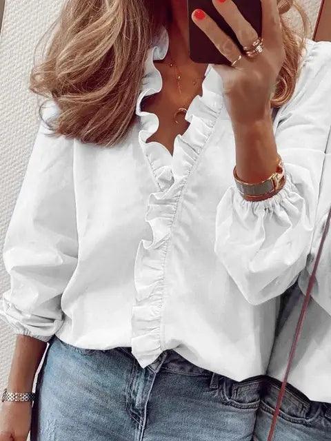 Blouse à Volants avec Manches Longues pour Femme | Idéale pour les Occasions Décontractées ou Habillées