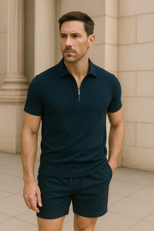 Ensemble Polo à Col Zippé et Short Élastique pour Homme | Idéal Pour Un Usage Quotidien