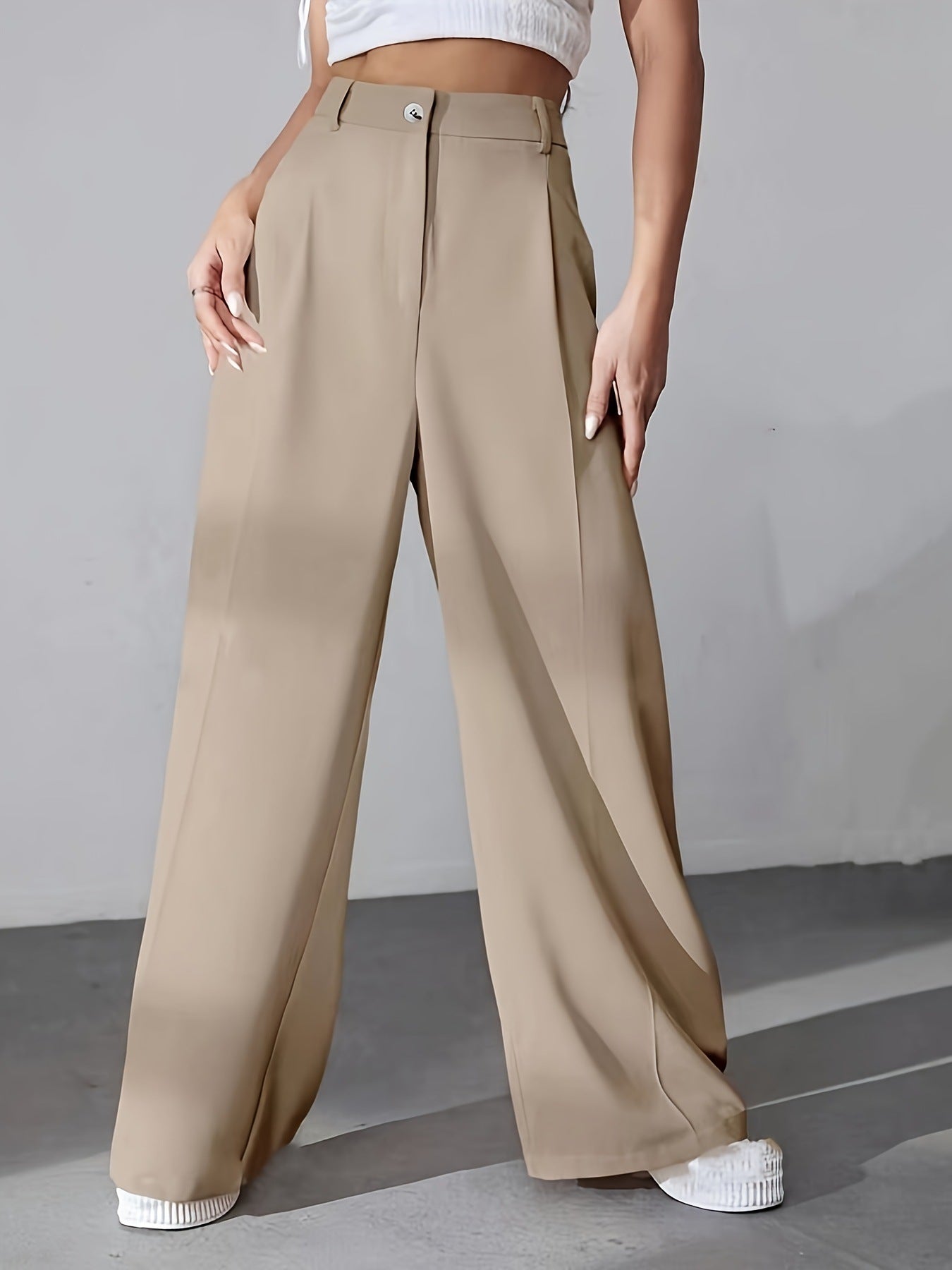 Pantalon Large Taille Haute Avec Coupe Droite Pour Femme | Idéal Pour Travail Et Usage Quotidien