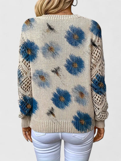 Pull À Motif Floral Avec Col En V Et Manches Longues Pour Femmes | Idéal Pour Le Quotidien