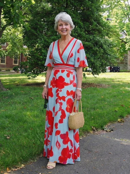 Robe maxi à col V pour femmes