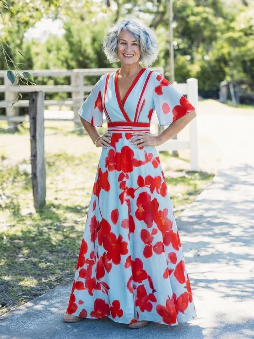Robe maxi à col V pour femmes