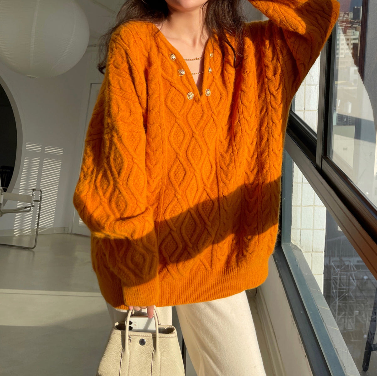Pull À Manches Longues Avec Maille Torsadée Et Col Boutonné Pour Femmes | Idéal Pour Tenues Quotidiennes