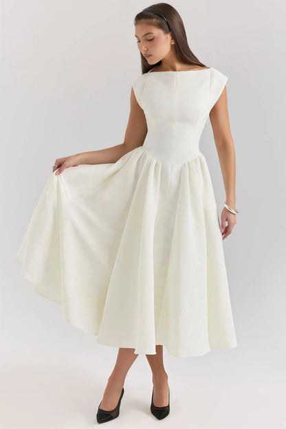 Robe Midi Dos-Nu Avec Détails À Volants Pour Femme | Idéal Pour Usage Quotidien Et Occasions