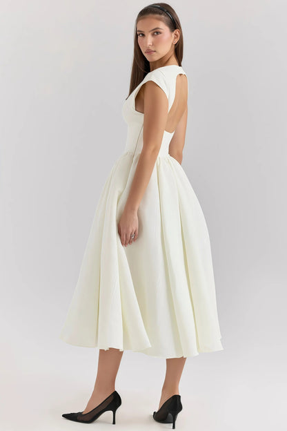 Robe Midi Dos-Nu Avec Détails À Volants Pour Femme | Idéal Pour Usage Quotidien Et Occasions