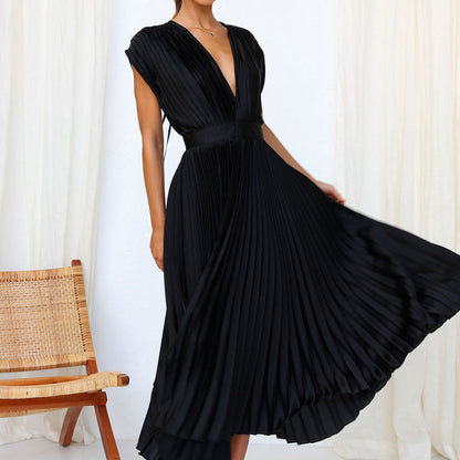 Robe Midi Plissée Avec Encolure En V Pour Femme | Idéal Pour Occasions Et Événements