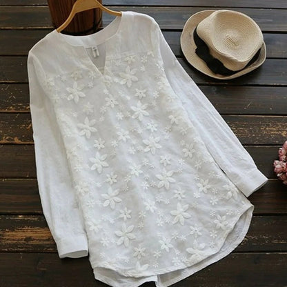 Blouse à Manches Longues avec Broderie Florale pour Femme | Idéale pour l'Été