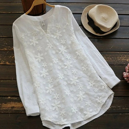 Blouse à Manches Longues avec Broderie Florale pour Femme | Idéale pour l'Été