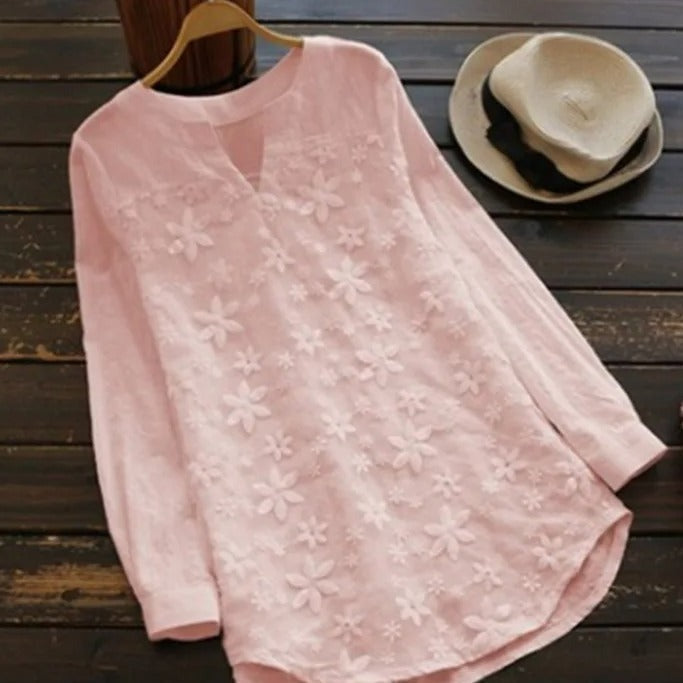 Blouse à Manches Longues avec Broderie Florale pour Femme | Idéale pour l'Été