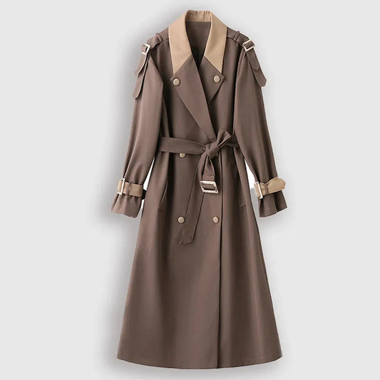 Trench Long avec Ceinture Ajustable pour Femme | Idéal pour le Printemps et l’Automne