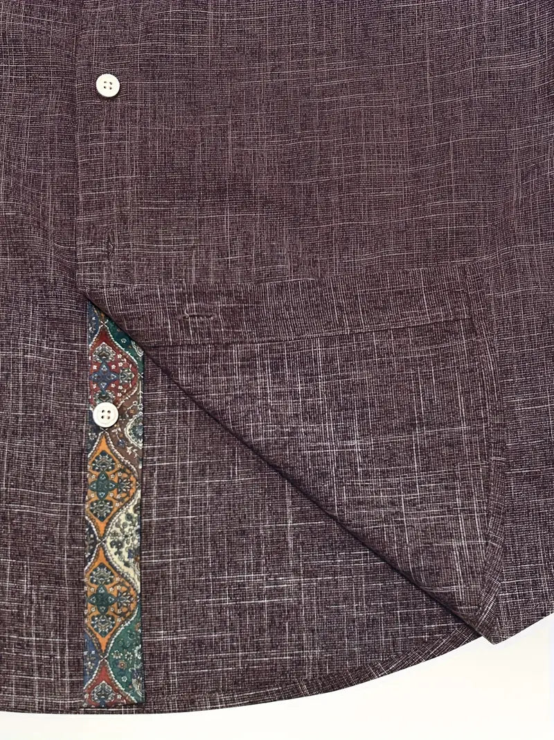 Chemise À Manches Longues Avec Détails Contrastés Et Fermeture À Boutons Pour Hommes | Idéale Pour Toutes Les Saisons