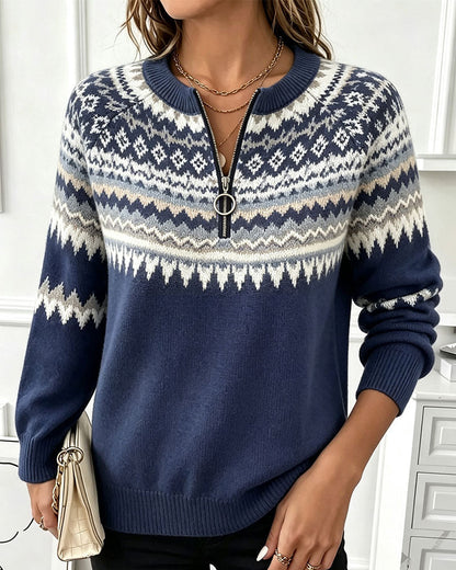 Pull zippé à motif jacquard pour femmes