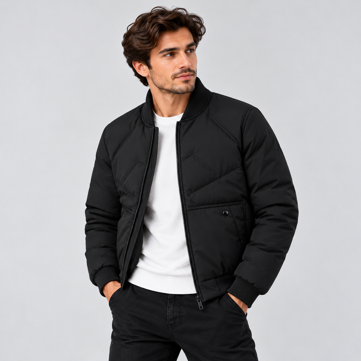 Doudoune matelassée à col montant pour homme