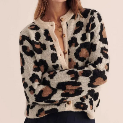 Cardigan avec imprimé léopard et manches rayées pour femme | Idéal pour l'automne