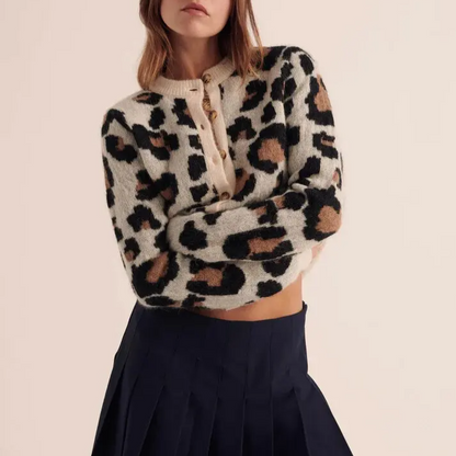 Cardigan avec imprimé léopard et manches rayées pour femme | Idéal pour l'automne