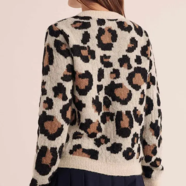 Cardigan avec imprimé léopard et manches rayées pour femme | Idéal pour l'automne