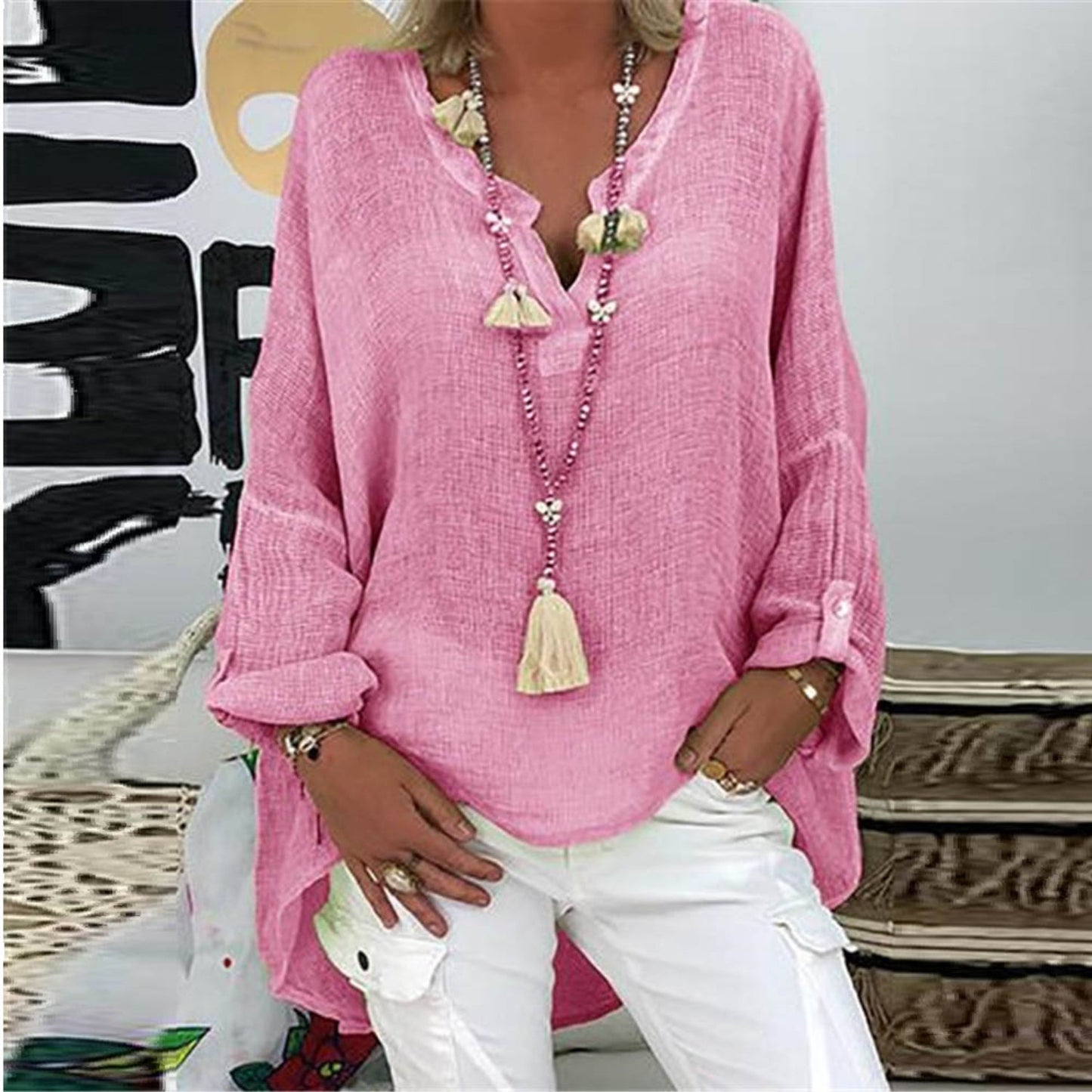 Blouse à Manches Longues avec Col en V pour Femmes | Idéal pour l’Été