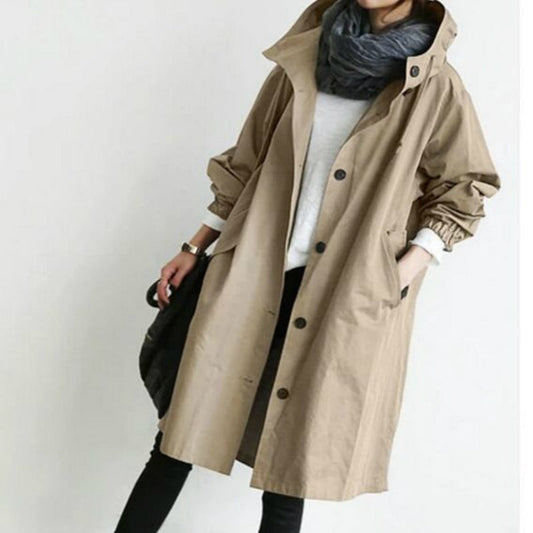 Trench Long avec Capuche Ajustable pour Femme | Idéal pour les Journées de Pluie