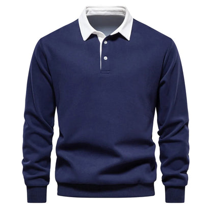 Polo Rugby À Manches Longues avec Col Contrasté pour Homme | Idéal pour La Mi-Saison