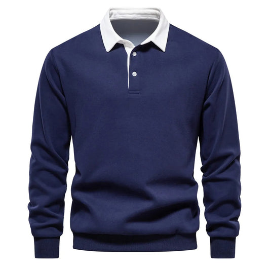 Polo Rugby À Manches Longues avec Col Contrasté pour Homme | Idéal pour La Mi-Saison