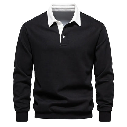 Polo Rugby À Manches Longues avec Col Contrasté pour Homme | Idéal pour La Mi-Saison
