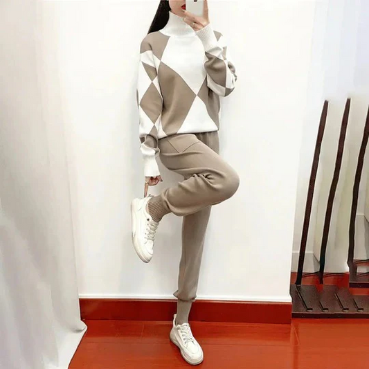 Ensemble Loungewear avec Col Roulé Et Pantalon Relax pour Femme | Idéal pour Automne Et Hiver
