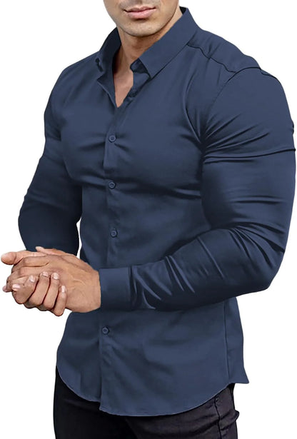 Chemise Slim-Fit Sans Repassage avec Tissu Extensible pour Homme | Idéale pour le Bureau ou les Sorties