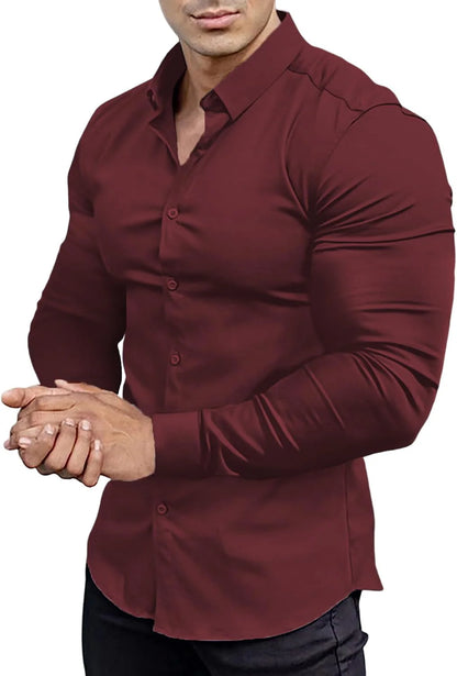 Chemise Slim-Fit Sans Repassage avec Tissu Extensible pour Homme | Idéale pour le Bureau ou les Sorties