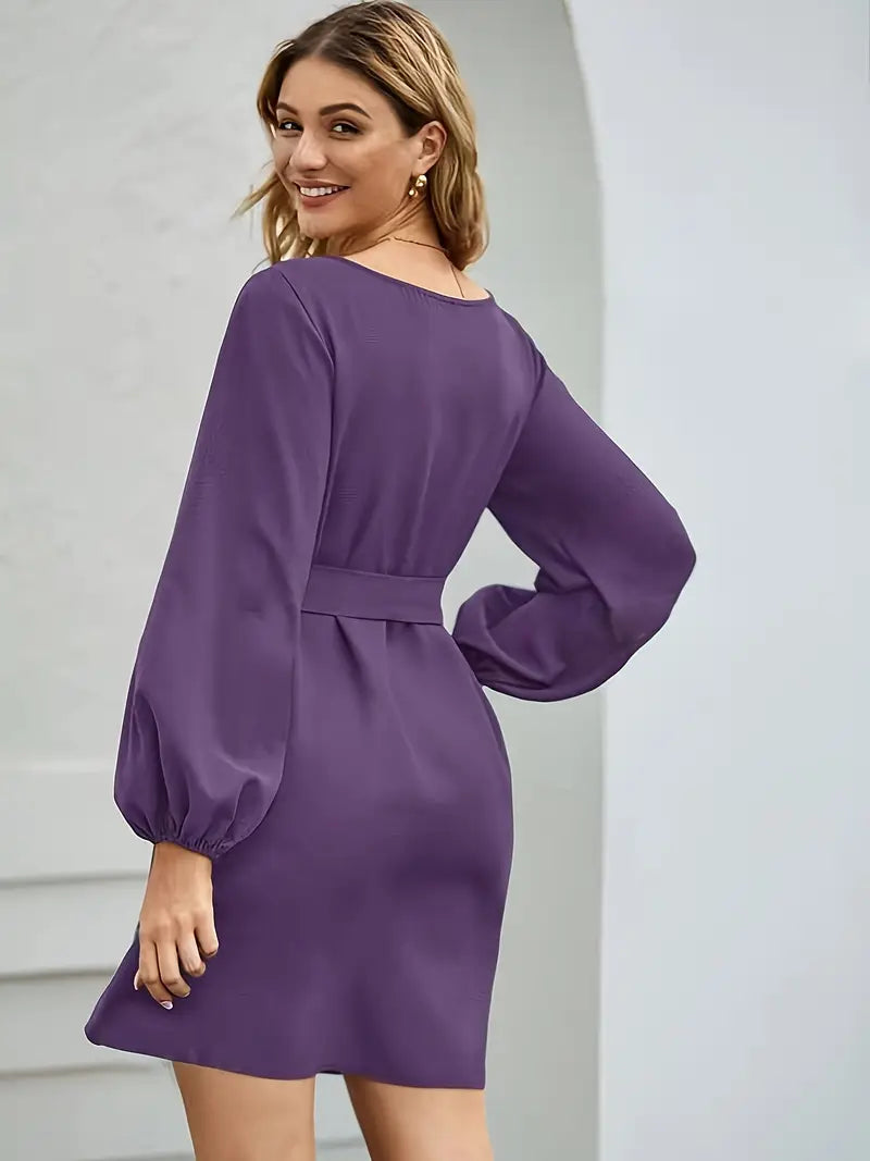 Robe Ceinturée À Manches Lanternes Avec Jupe Évasée Pour Femme | Idéale Pour Un Usage Quotidien