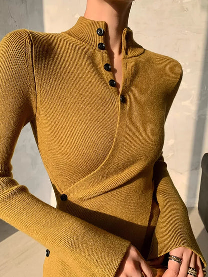 Pull à Design Asymétrique avec Boutons et Col Montant pour Femmes | Idéal pour Bureau et Sorties