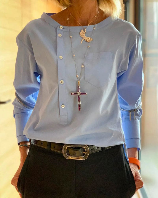 Blouse avec Fermeture Boutonnée Latérale et Manches Longues pour Femme | Idéale pour un Usage Quotidien