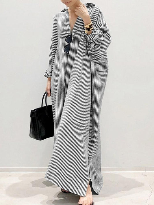 Robe Longue à Rayures avec Manches Amples pour Femme | Idéale pour l'Été et les Sorties Décontractées
