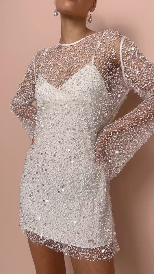 Robe À Bretelles avec Détails En Mesh Perlé pour Femme | Idéale pour Les Événements Et Occasions Spéciales