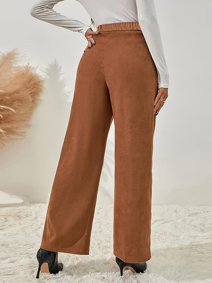 Pantalon Taille Haute à Jambe Large avec Boutons Décoratifs pour Femme | Idéal pour le Printemps et l’Automne