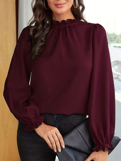 Blouse À Col Volanté Et Manches Bouffantes Pour Femmes | Idéal Pour Usage Quotidien Ou Occasions Décontractées