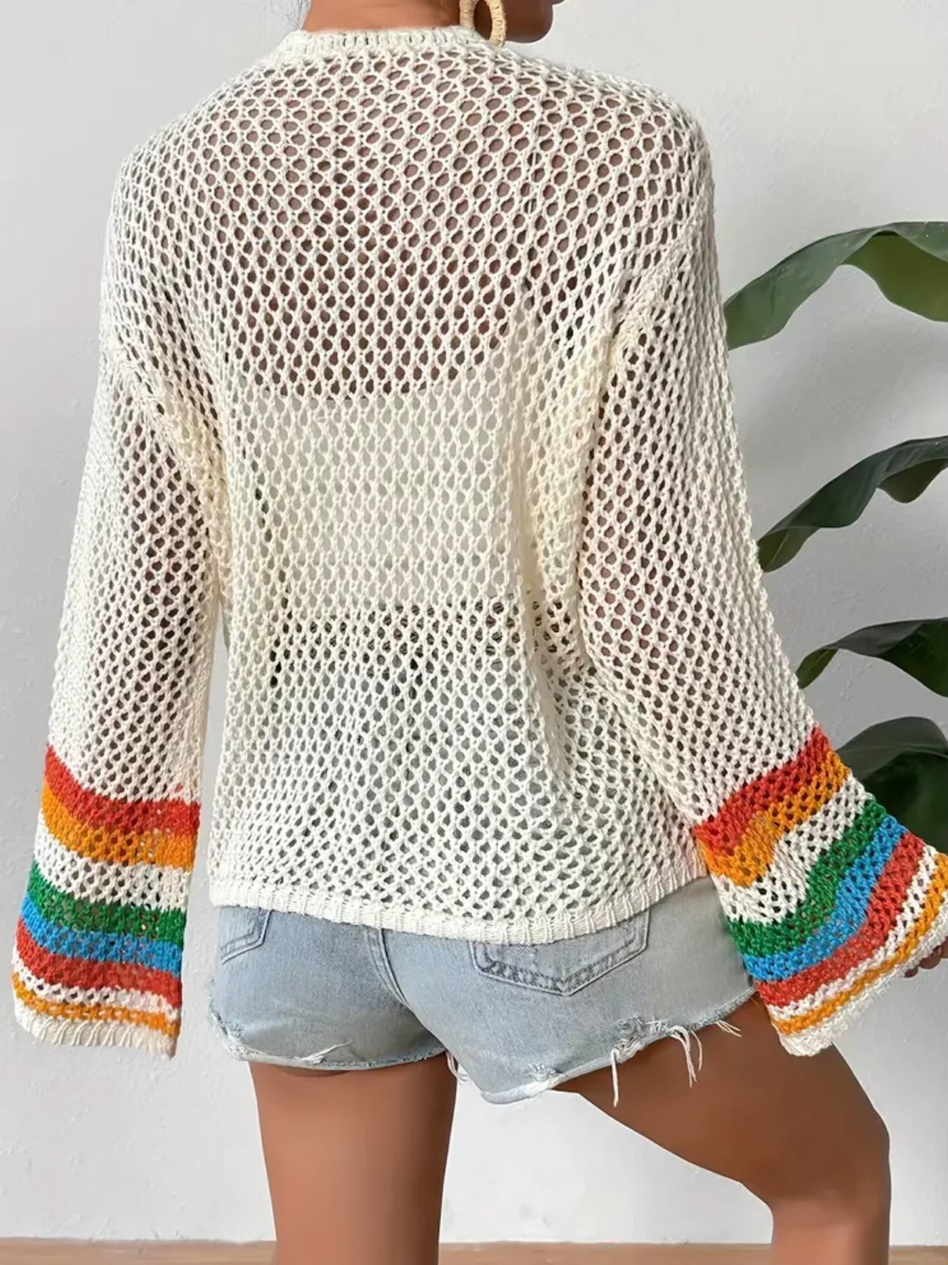 Cardigan crochet ajouré avec carrés floraux pour femme | Idéal pour l'été