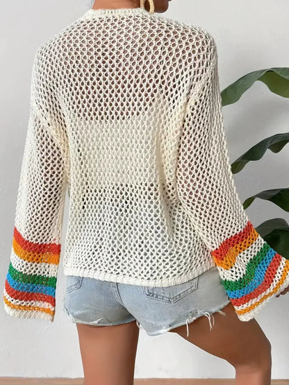 Cardigan crochet ajouré avec carrés floraux pour femme | Idéal pour l'été