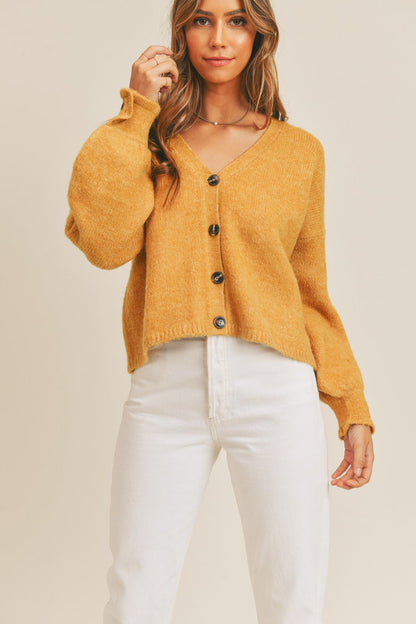 Cardigan Ample à Manches Légèrement Bouffantes avec Boutons Contrastants pour Femmes | Idéal pour Mi-Saison et Usage Quotidien