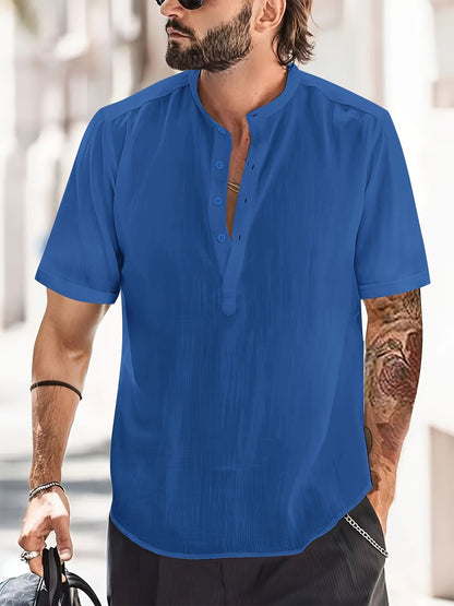 Chemise col montant coupe droite pour hommes