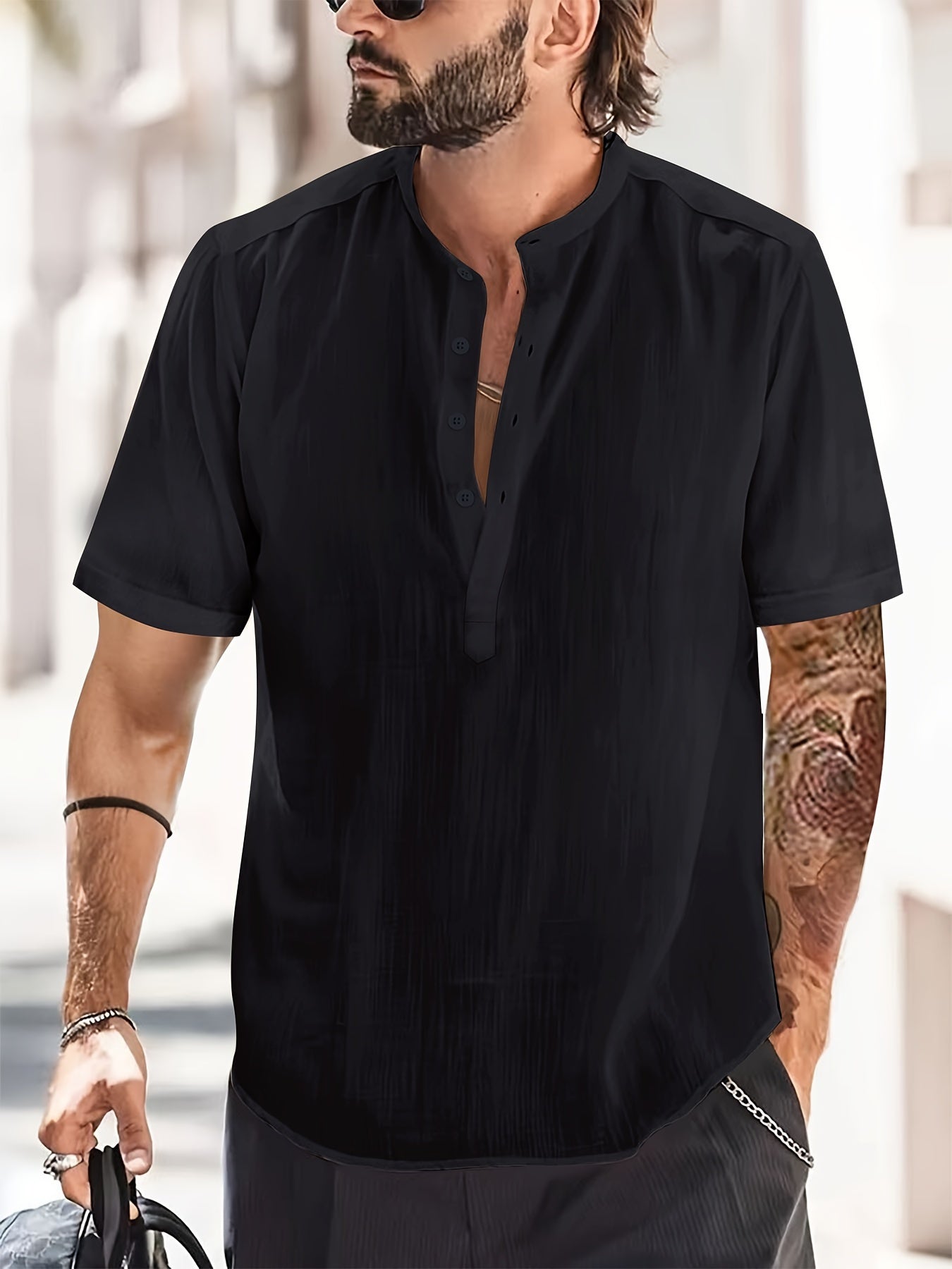 Chemise col montant coupe droite pour hommes