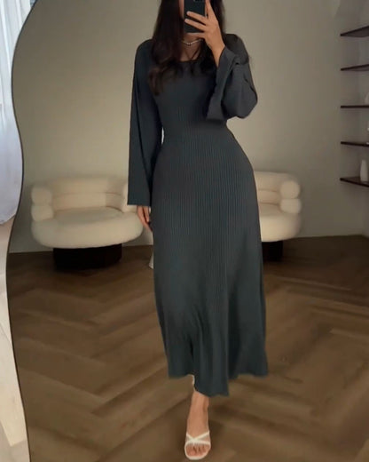 Robe Longue En Maille Avec Manches Longues Et Taille Cintrée Pour Femmes | Adaptée Aux Tenues Quotidiennes