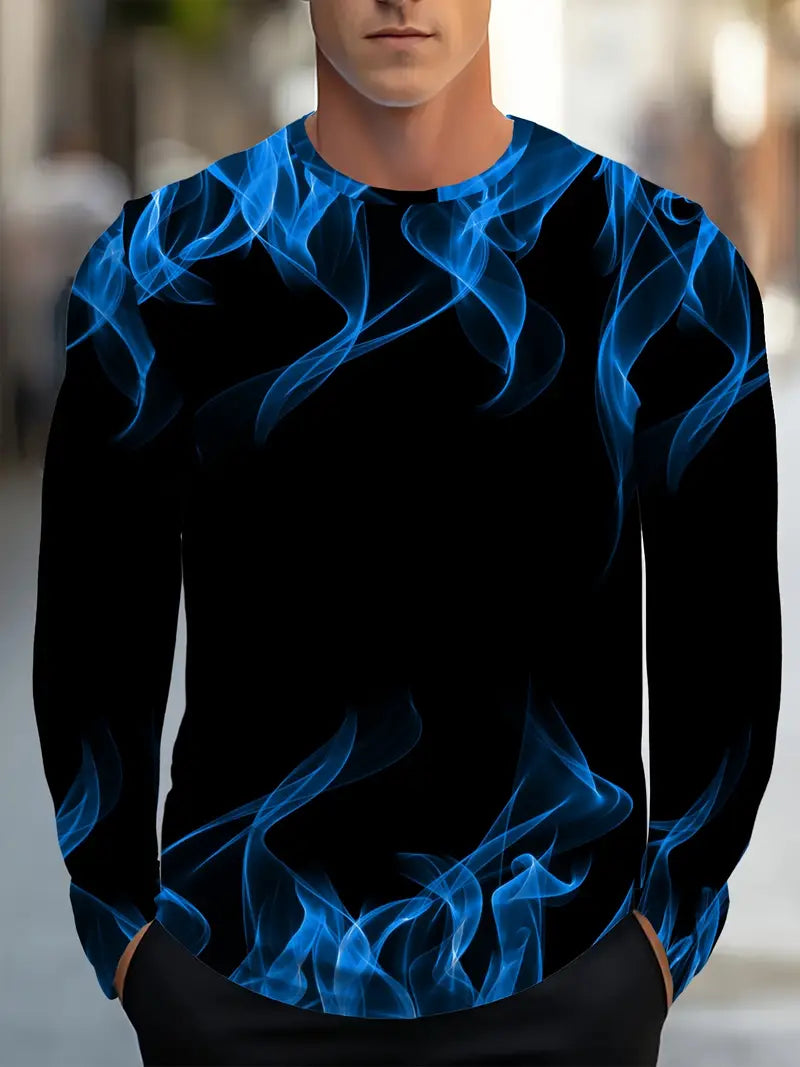 T-Shirt À Manches Longues Avec Motif Flammes Et Col Rond Pour Hommes | Idéal Pour Les Tenues Décontractées