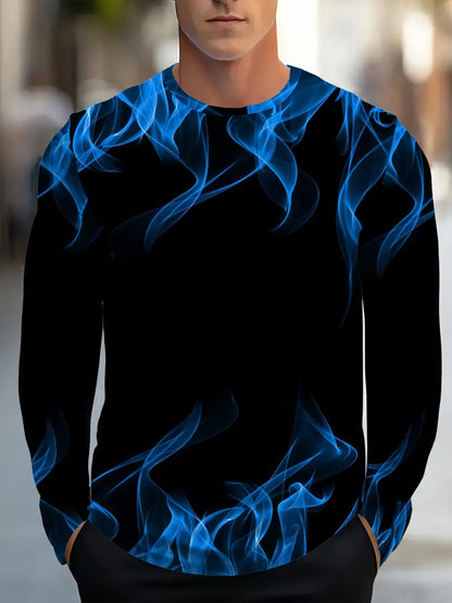 T-Shirt À Manches Longues Avec Motif Flammes Et Col Rond Pour Hommes | Idéal Pour Les Tenues Décontractées