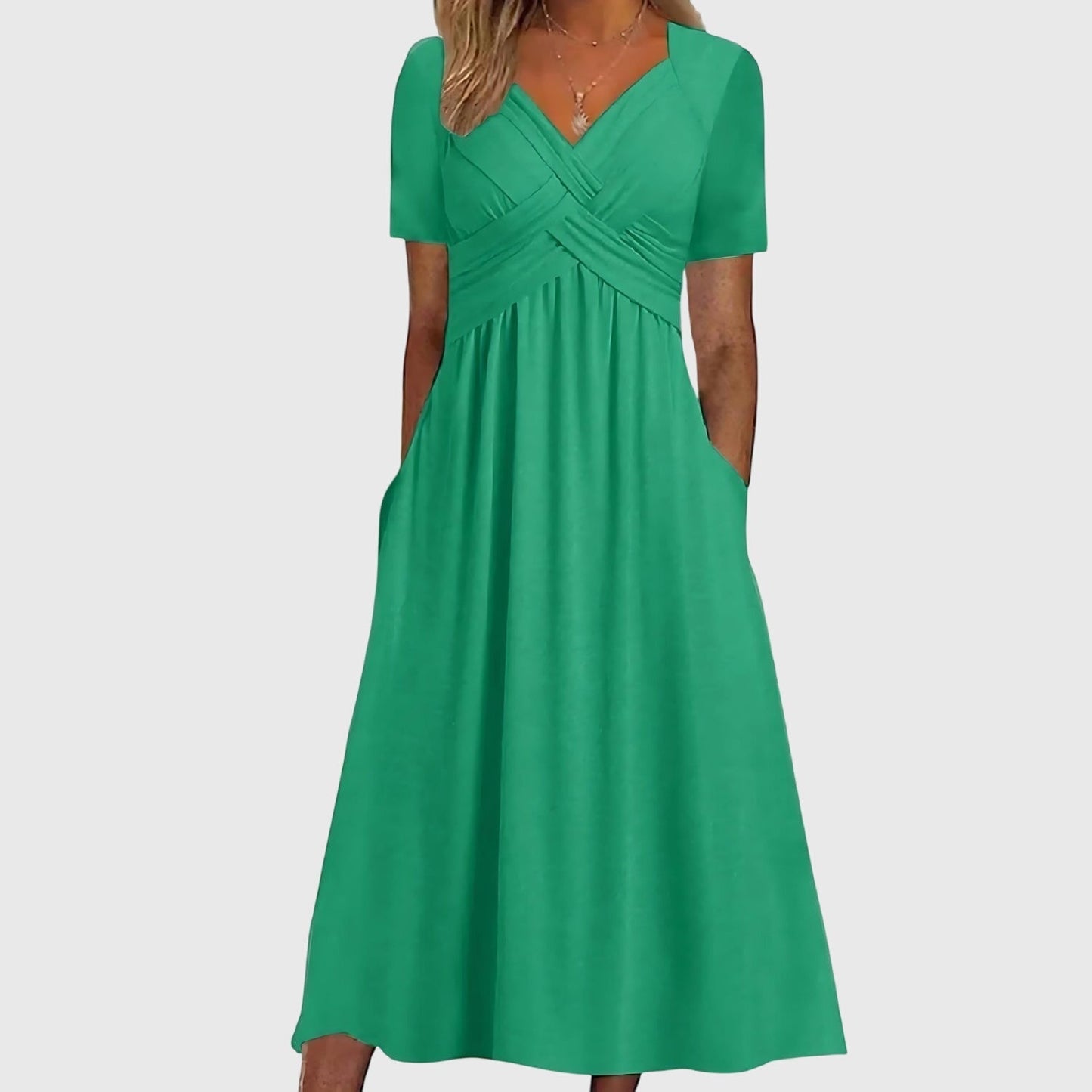 Robe Midi Fluide avec Col V pour Femme | Idéale pour la Saison Estivale et les Occasions Décontractées